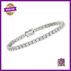 Sterling Silver CZ Tennis Bracelet 8ct 7in Double Safety Clasp